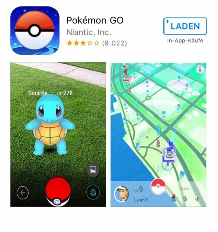 Screenshot der neuen Game App Pokemon Go